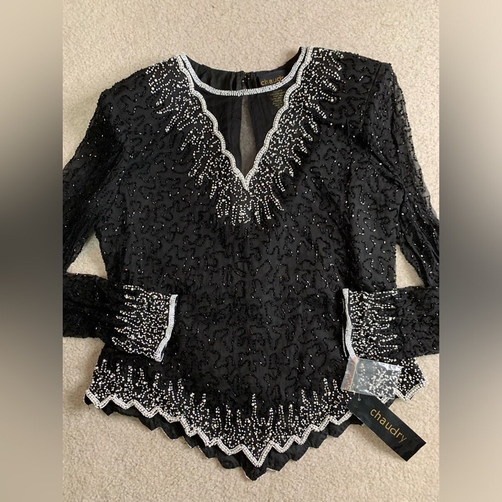 NWT Chaudry Women Silk Beaded Evening Top Blouse Size Medium
